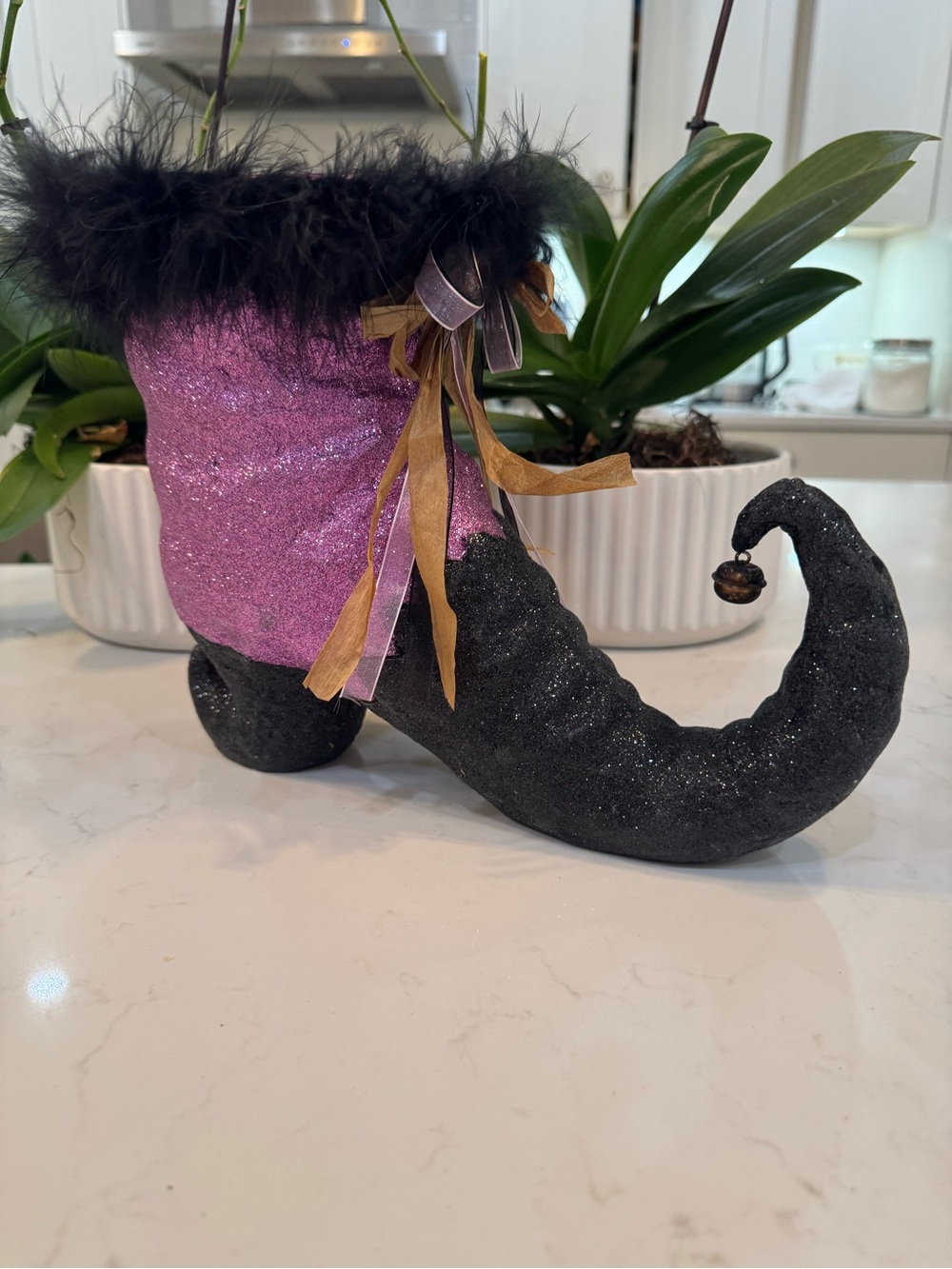 Glitter Witch Shoe Halloween Candy Holder / Led Candle Holder Centrepiece